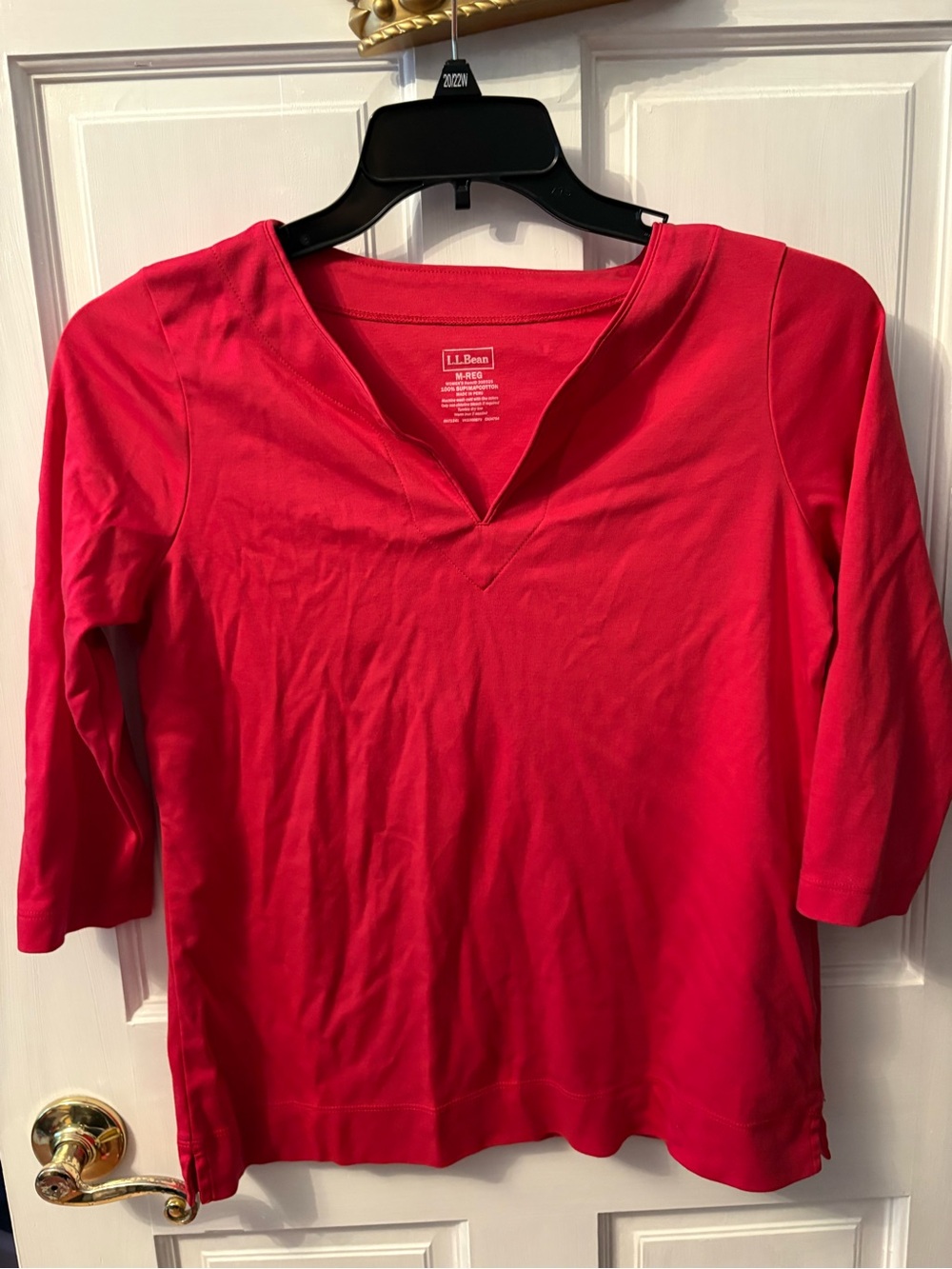 L.L. Bean Women's Bright Red V-Notch Long Sleeve Tee